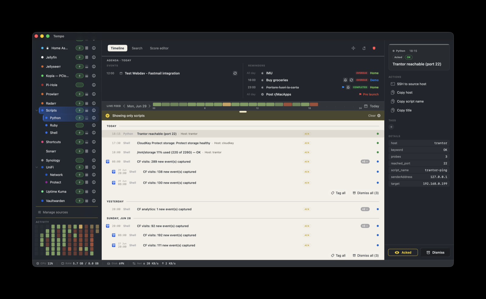 Custom script events on the Tempo timeline